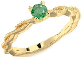 Emerald Gold Knot Round Promise Ring