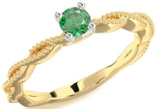 Emerald Platinum & Yellow Gold Knot Round Promise Ring