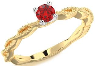 Ruby Platinum & Yellow Gold Knot Round Promise Ring