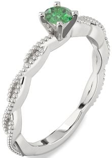 Emerald Platinum Knot Round Promise Ring