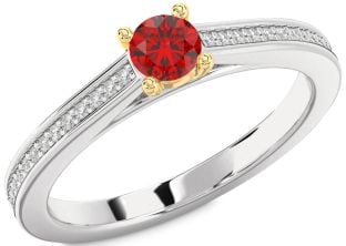 Diamond Ruby Gold Silver Round Pave Promise Ring