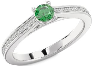 Diamond Emerald Platinum Round Pave Promise Ring