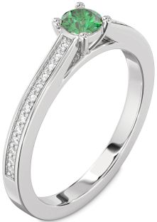 Diamond Emerald Platinum Round Pave Promise Ring