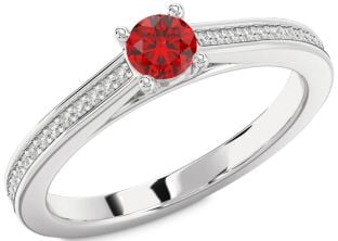 Diamond Ruby Platinum Round Pave Promise Ring