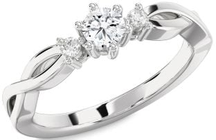 Diamond Platinum Knot Round Three Stone Engagement Ring