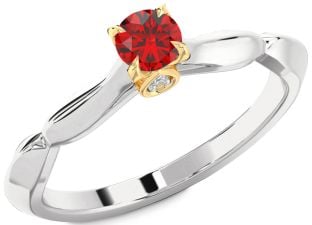 Diamond Ruby Gold Silver Round Promise Ring