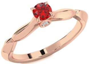 Diamond Ruby Rose Gold Round Promise Ring