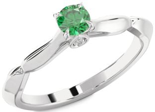Diamond Emerald Platinum Round Promise Ring