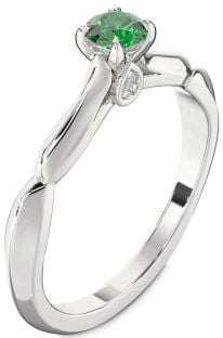 Diamond Emerald Platinum Round Promise Ring