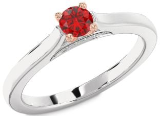 Diamond Ruby Platinum & Rose Gold Round Promise Ring