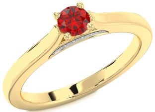 Diamond Ruby Gold Silver Round Promise Ring