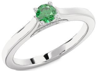 Diamond Emerald Platinum Round Promise Ring