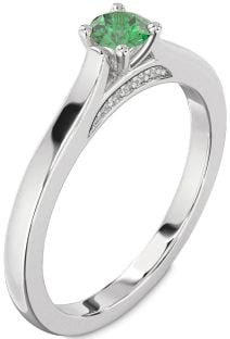 Diamond Emerald Platinum Round Promise Ring