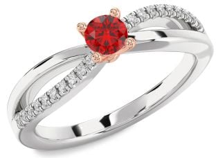 Diamond Ruby Platinum & Rose Gold Round Promise Ring