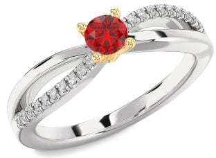 Diamond Ruby Gold Silver Round Promise Ring