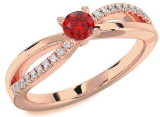 Diamond Ruby Rose Gold Round Promise Ring