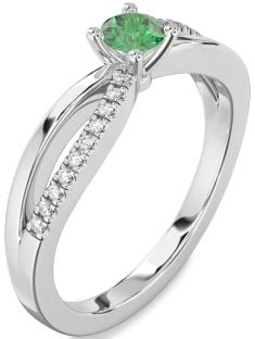 Diamond Emerald Platinum Round Promise Ring