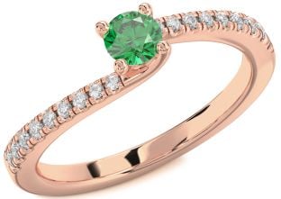 Diamond Emerald Rose Gold Round Promise Ring