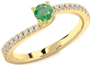 Diamond Emerald Gold Round Promise Ring