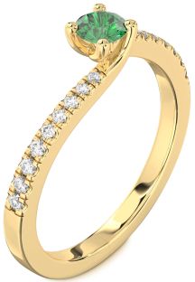 Diamond Emerald Gold Round Promise Ring