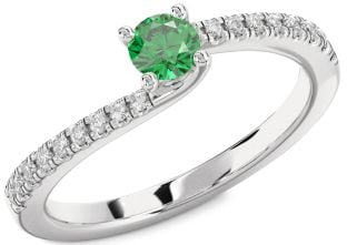 Diamond Emerald Platinum Round Promise Ring