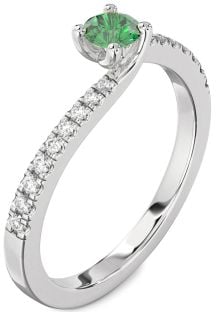Diamond Emerald Platinum Round Promise Ring
