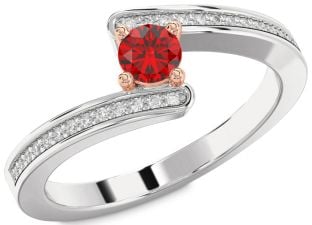 Diamond Ruby Platinum & Rose Gold Round Promise Ring