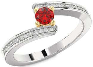 Diamond Ruby Gold Silver Round Promise Ring