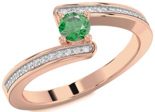 Diamond Emerald Rose Gold Round Promise Ring