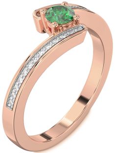 Diamond Emerald Rose Gold Round Promise Ring