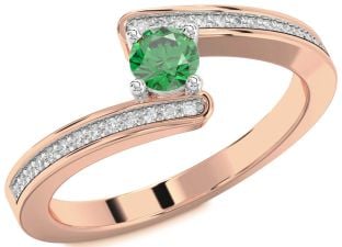 Diamond Emerald Platinum & Rose Gold Round Promise Ring