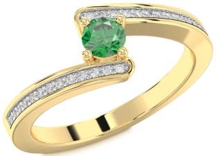 Diamond Emerald Gold Round Promise Ring