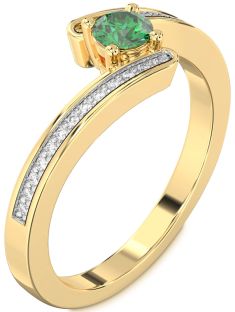 Diamond Emerald Gold Round Promise Ring
