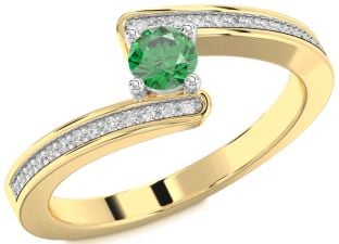 Diamond Emerald Platinum & Yellow Gold Round Promise Ring