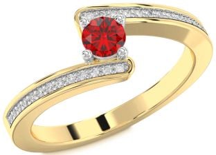 Diamond Ruby Gold Silver Round Promise Ring