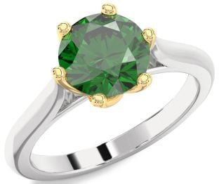 Emerald Platinum & Yellow Gold Round Solitaire Engagement Ring