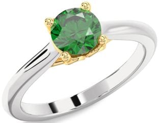 Emerald Platinum & Yellow Gold Round Solitaire Engagement Ring
