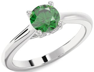 Emerald Platinum Round Solitaire Engagement Ring