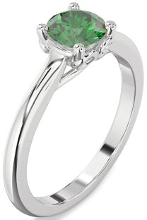 Emerald Platinum Round Solitaire Engagement Ring