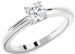 Diamond Silver Round Solitaire Engagement Ring