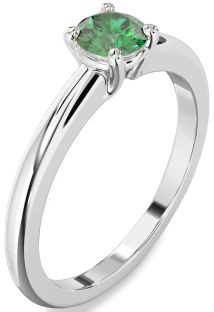 Emerald Platinum Round Solitaire Engagement Ring