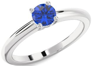 Blue Sapphire White Gold Round Solitaire Engagement Ring
