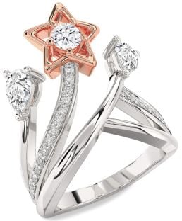 Diamond Platinum & Rose Gold Star Round Three Stone Ring