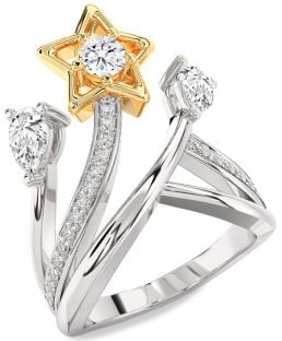 Diamond Platinum & Yellow Gold Star Round Three Stone Ring