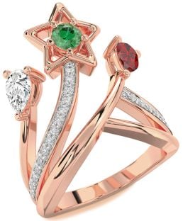 Diamond Rose Gold Star Round Three Stone Mother's Ring