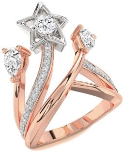 Diamond Platinum & Rose Gold Star Round Three Stone Ring