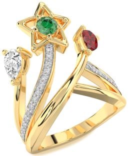 Diamond Gold Star Round Three Stone Mother's Ring