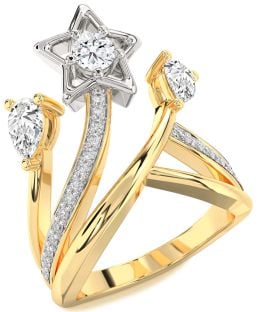 Diamond Platinum & Yellow Gold Star Round Three Stone Ring