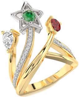 Diamond Platinum & Yellow Gold Star Round Three Stone Mother's Ring