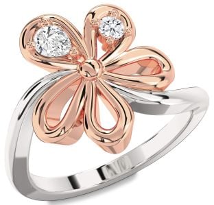 Diamond Platinum & Rose Gold Flower Pear Two Stone Ring